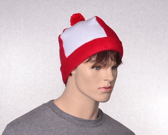 Red White Beanie Bobble Hat Red Pompom 