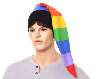 Elf Hat Rainbow Stripes Long Pointed Fleece Beanie Dwarf Cap Cosplay Adult Men Women Unisex Stocking Cap Pride