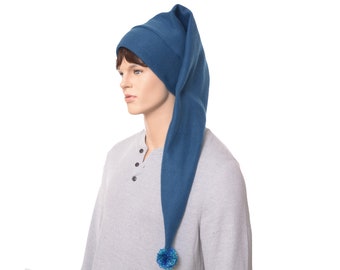 Stocking Cap Extra Long Blue Teal Waist Length PomPom Long Tail Hat Fleece For Adult Men Women Costume Elf Hat Ren Fair