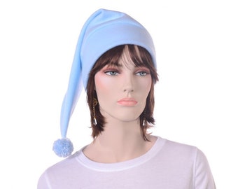 Stocking Cap Blue Pastel with Pompom Pointed Elf Dwarf Hat Warm Winter Hat Adult Men Women