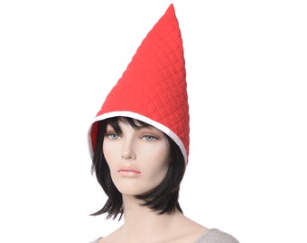 Quilted Cotton Gnome Hat: Oversized Red & White Costume Cap Christmas Elf Hat