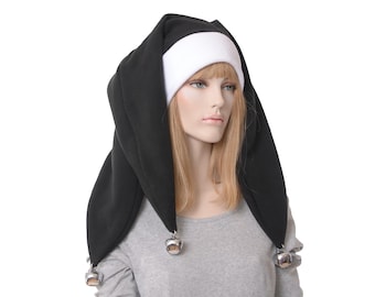 Jester Hat Long Black With White Headband Extra Large Bells Three Pointed Fleece Harlequin Cosplay Ren Fair