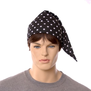 Black Polka Dot Knit Nightcap: Unisex Cotton Sleep Hat