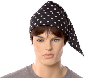 NightCap Black White Polka Dot Night Cap Cotton Knit Unisex Adult Men Women Hat to Sleep In Goth Elf Hat Clown
