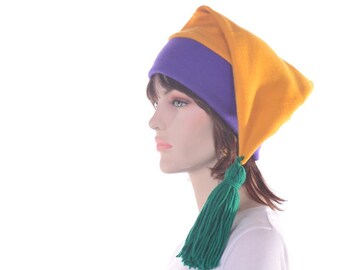 Mardi Gras Hat Stocking Cap Purple Gold Green Tassel Fleece Cosplay Adult Men Women Carnivale Shrove Tuesday