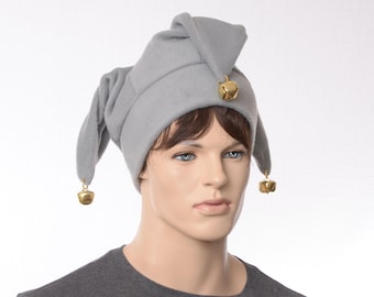 Jester Hat Silver Gray Three Pointed Joker Halloween Costume Hats Bells Cosplay Adult Men Women Ren Faire