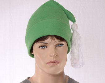 Lime Green Phrygian Cap with White Tassel Liberty Hat Adult Men Women Beanie Made of Fleece Handmade