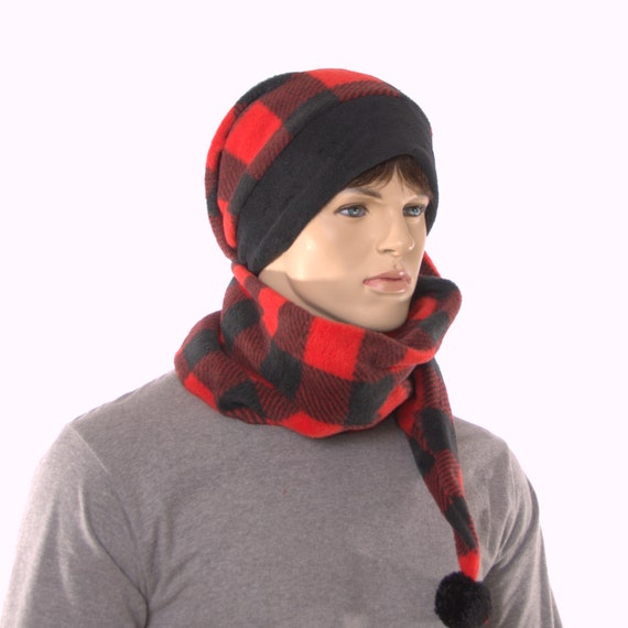 Long Stocking Cap Buffalo Plaid Around 