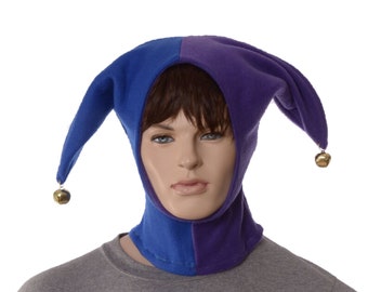 Jester Hood Blue Purple Hat Fleece with Bells Two Pointed Hat Cosplay Handmade Balaclava