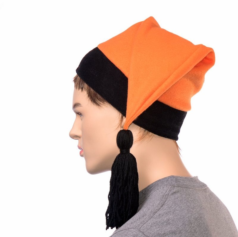 Stocking Goblin Orange Cap Tassel Etsy Unisex - Hat Halloween Men Women Fleece Adult Black