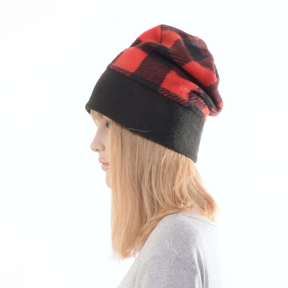 Red Beanie Hat Unisex Buffalo Plaid Beanie Hat - Soft Winter  display picture 1