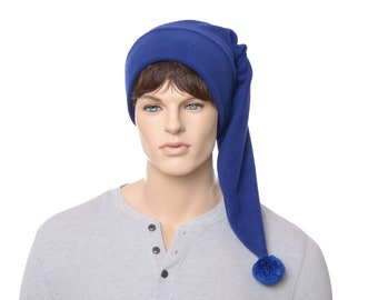 Stocking Cap Royal Blue Shoulder Length Fleece Long  Pointed Elf Hat Santa Adult Men Women