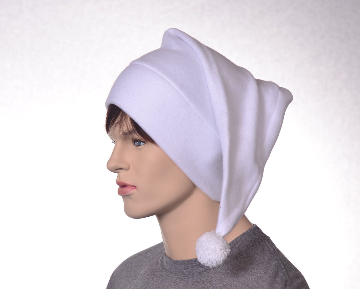 White Stocking Cap Fleece Bright White Pompom Unisex Men Adult Women ...