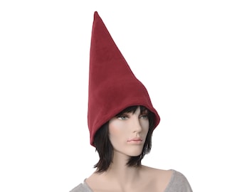 Gnome Hat Burgundy Oversized Bell Brim Cosplay Adult Men Women Garden Fantasy Costume Fae Ren Fair Christmas Elf