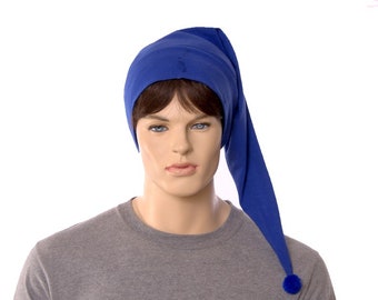 Night Cap Royal Blue Pointed Cotton Nightcap Pompom Sleeping Hat Women Adult Men Chemo Cancer Sleep Cap