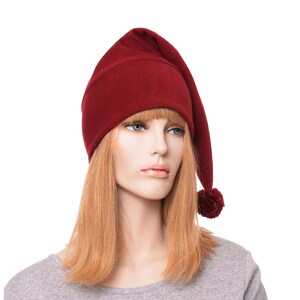 Stocking Cap Burgundy Pointed Tail Hat Pompom Long Beanie Maroon Adult Mens Womens Hat Cosplay Handmade in USA
