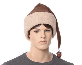 Brown Elf Cap Sherpa Headband with Acorn Shaped Bell Made of Fleece Earth Tones Adult Men Women Ren Fair Fantasy Festival Brownie Fae