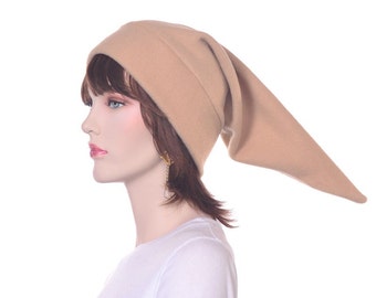 Elf Tail Hat Camel Tan Pointed Stocking Cap Adult Men Women Warm Winter Long Fleece Beanie Cosplay Soft Brownie Fae Renaissance Fair