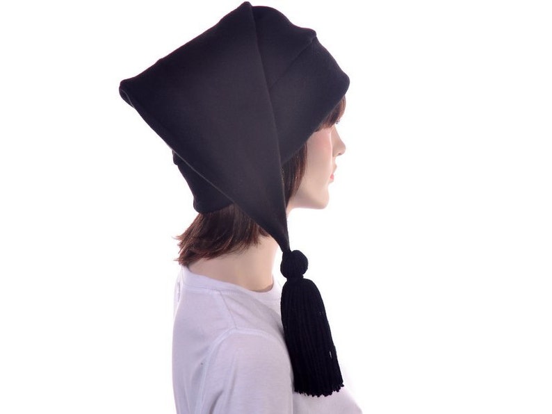 Black Stocking Cap Long Pointed Hat with Tassel Warm Winter Etsy