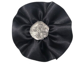 Black Cockade Pirate Pieces of Eight Button Double Embellishmen Hat Trim Brooch Rosette Cosplay Handmade