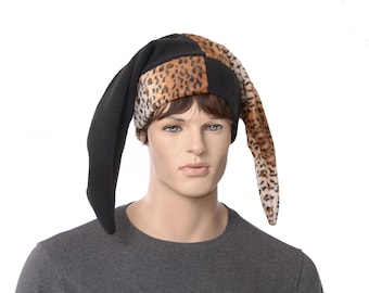 Leopard Fleece Jester Hat: Harlequin Cosplay Cap, Renaissance Fair Costume