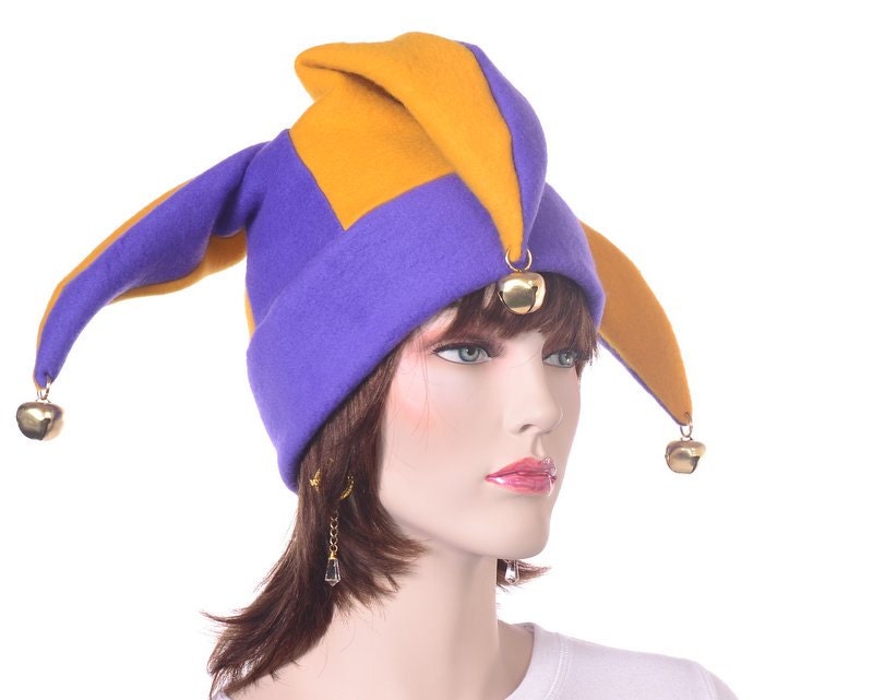 Jester Hat Three Pointed Cap Purple Gold Bells Adult Man Woman Fleece ...