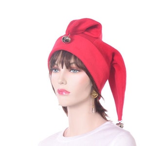 Red Jester Hat Three Pointed Joker Fleece Christmas Costume Jingle Cosplay Adult Men Women Court Fool Renaissance Fair
