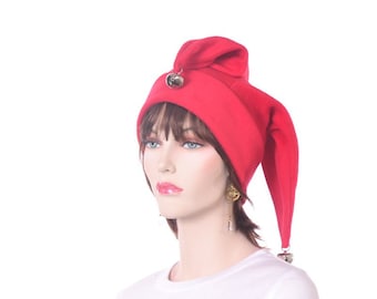 Red Jester Hat Three Pointed Joker Fleece Christmas Costume Jingle Cosplay Adult Men Women Court Fool Renaissance Fair