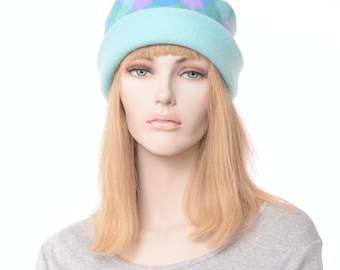 Winter Fleece Cuffed Hat in Pastel Aqua & Seafoam • Soft Warm Outdoor Beanie • Cozy Everyday Winter Cap • Handmade Cold Weather Hat
