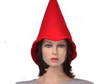 Oversized Red Gnome Hat Extra Wide Bell Brimless Cosplay Adult Men Women Garden Fantasy Costume Fae Made of Fleece