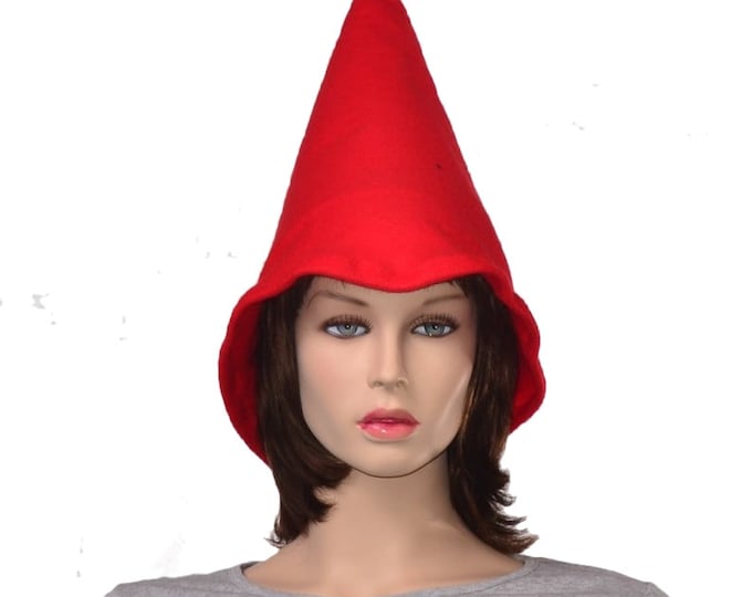 Featured listing image: Oversized Red Gnome Hat Extra Wide Bell Brimless Cosplay Adult Men Women Garden Fantasy Costume Fae Made of Fleece
