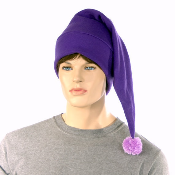 Purple Elf Hat Fleece Pompom Stocking 