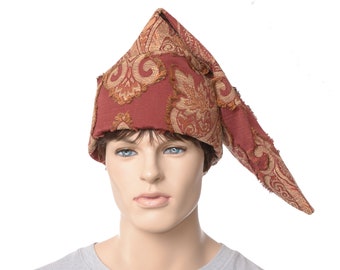 Wizard Hat Brocade Red Gold Pointed Hat Adult Men Women Conjurer Sorcerer Cosplay Magician