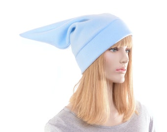 Elf Hat Light Blue Stocking Cap Blue Fleece Pointed Hat Adult Men Women Costume Dwarf Pastel Cosplay