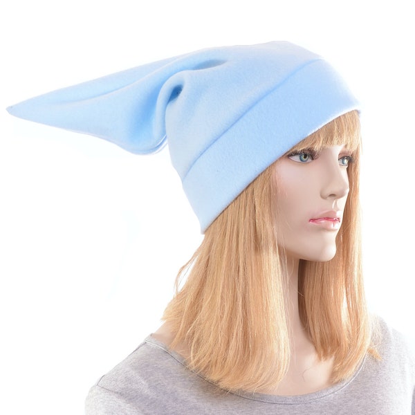 Elf Hat Light Blue Stocking Cap Blue Fleece Pointed Hat Adult Men Women Costume Dwarf Pastel Cosplay