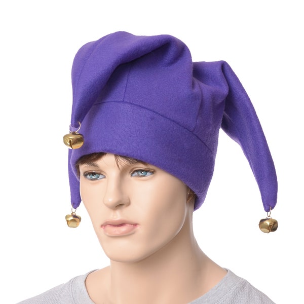 Purple Jester Hat Three Pointed Gold Bells Harlequin Fool Renaissance Cosplay Adult Men Women Costume Hat