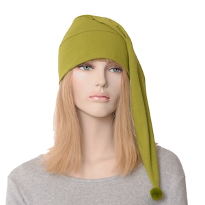 Sleeping Hat Night Cap Green Chartreuse Pointed Nightcap with Pompom Cotton Adult Men Women