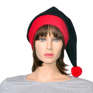 Stocking Cap Black Red Pointed Hat Goth Fleece Warm Winter Hats Adult Men Women Pompom Fleece Christmas Santa Hats Gift for Him Her