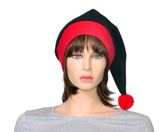 Stocking Cap Black Red Pointed Hat Goth Fleece Warm Gothic Adult Men Women Pompom Fleece