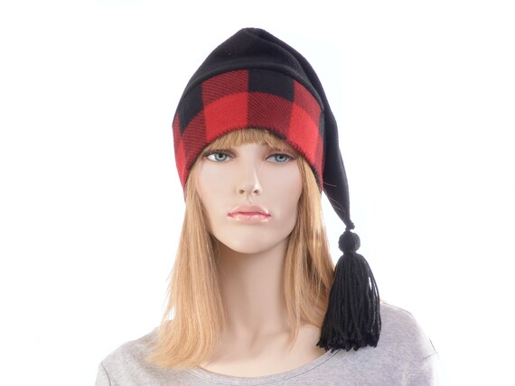 Buffalo Plaid Stocking Cap Red Gray 