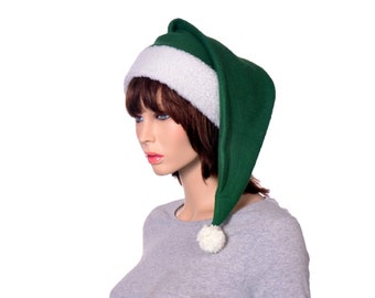 Green Santa Elf Hat Long Holiday Sherpa Headband Handmade Long Stocking Cap Gothic Adult Men Women Christmas