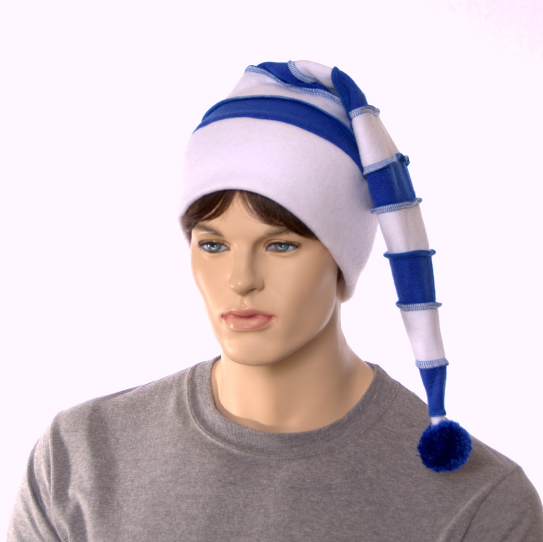 Stocking Cap Blue White Stripe Elf Cap Hat Pointed Beanie With Etsy