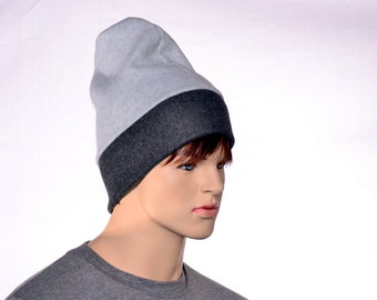 Slouchy Beanie Hat Gray Black Cap Adult Men Women Warm Winter Made of Fleece Fleece Watchman Hats