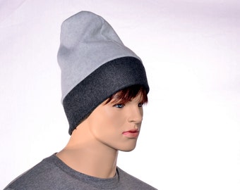 Slouchy Beanie Hat Gray Black Cap Adult Men Women Warm Winter Fleece Watchman Hat