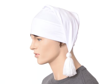 Night Cap White with Tassel Traditional Style Soft  Adult Men Women Scrooge Sleeping Hat Nightcap