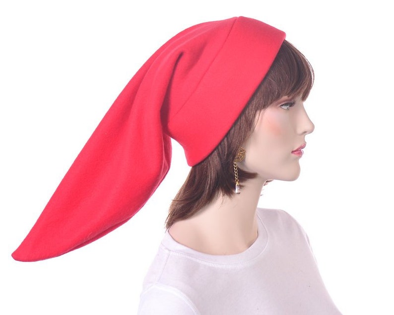 Red Elf Cap Fleece Hat Pointy Tip Adult Mens Womens Halloween Etsy