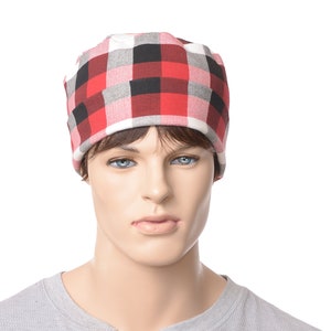Night Cap Plaid Red Black White Buffalo Round Pillbox Sleep Hat Adult Men Women Cotton Camping Nightcap