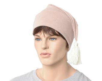 Night Cap Traditional Beige Pointed Scrooge Sleep Hat Tassel Unisex Adult Nightcap Sleeping Hat