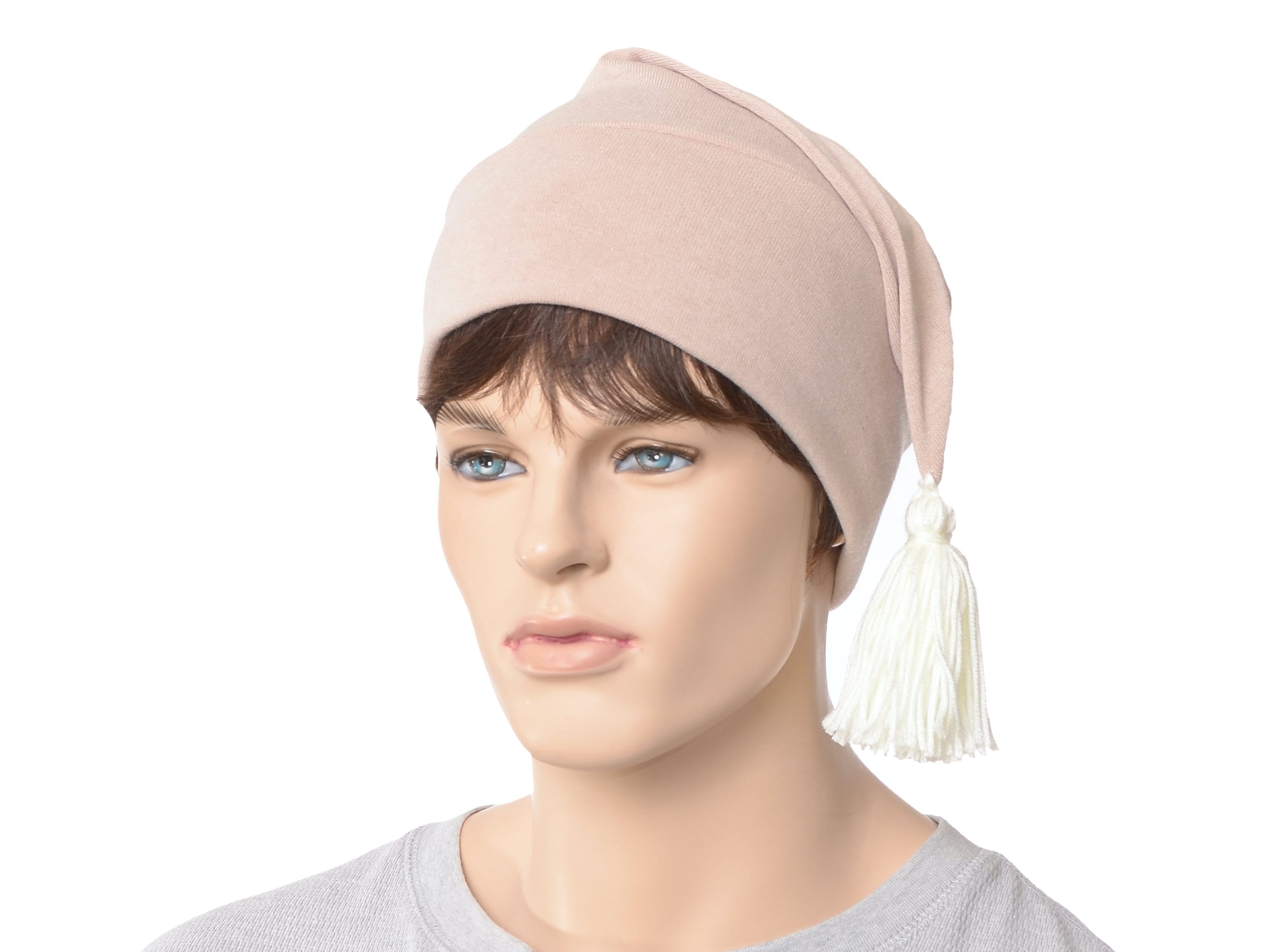 Bonnet de nuit blanc avec pompon Style traditionnel doux adulte hommes  femmes Scrooge chapeau de couchage bonnet de nuit -  France