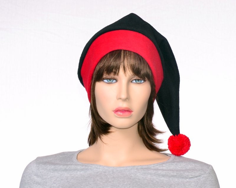 Black Red Stocking Cap Toboggan Hat Red Brim Goth Elf Hat Etsy